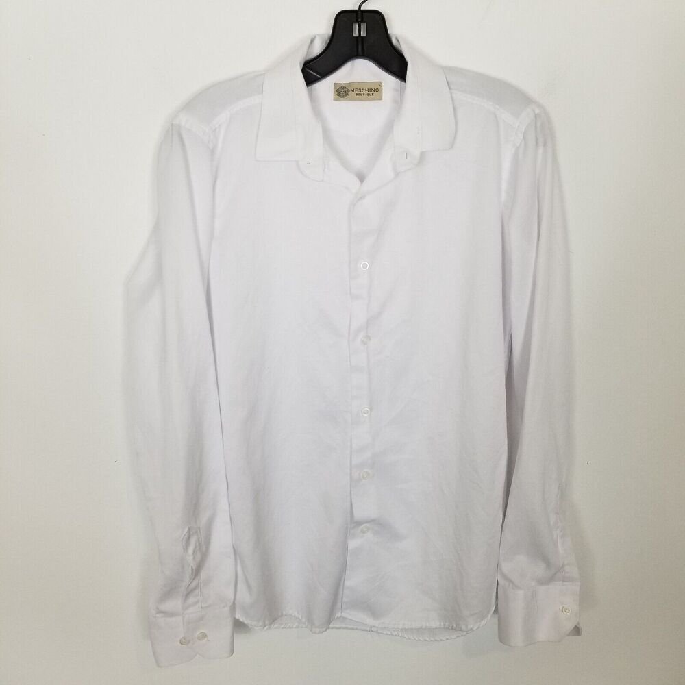 Meschino Boutique Women Long Sleeve‎ Button Up Shirt Sz L White Cotton Preppy